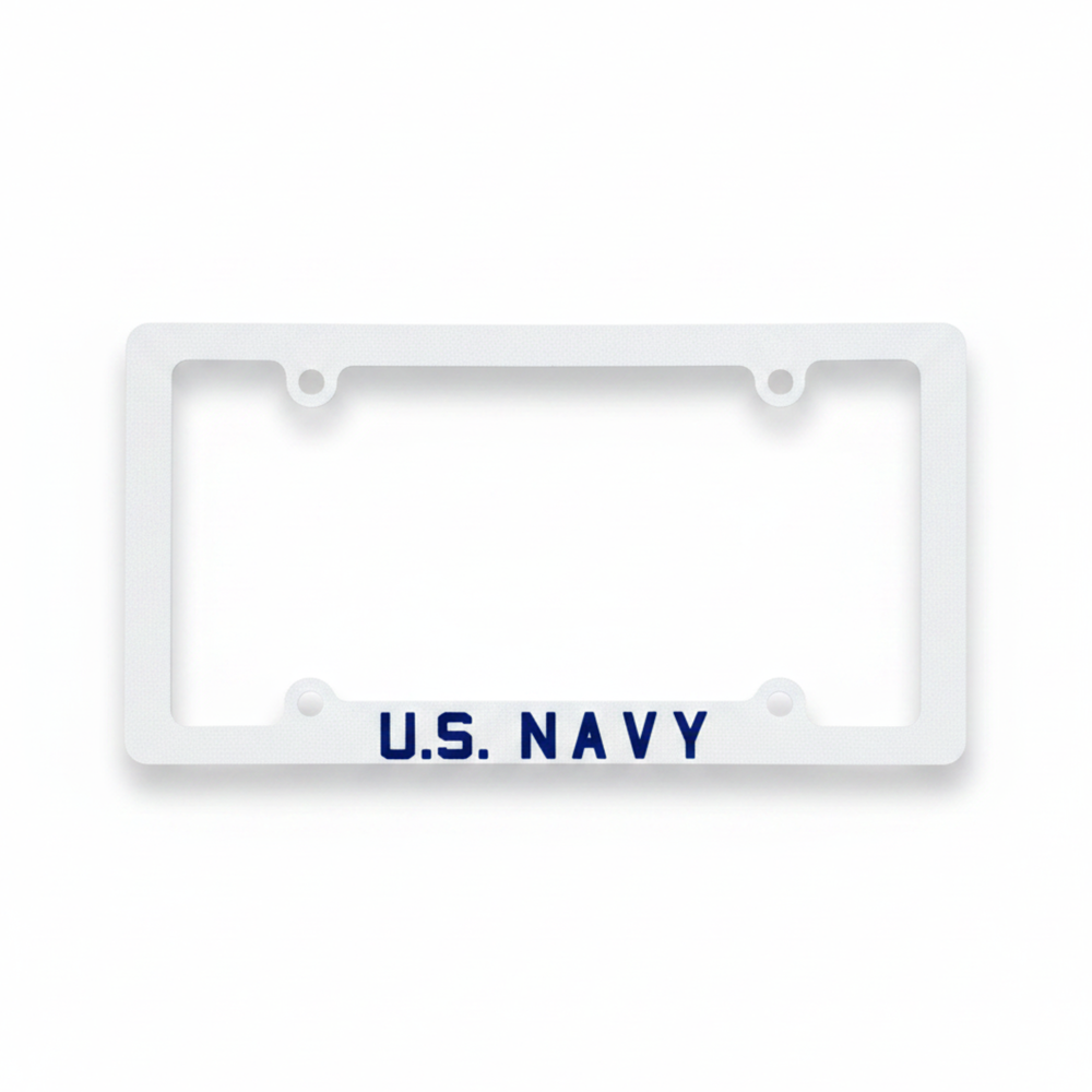 United States Navy Screen Printed White Plastic License Plate Frame - Military