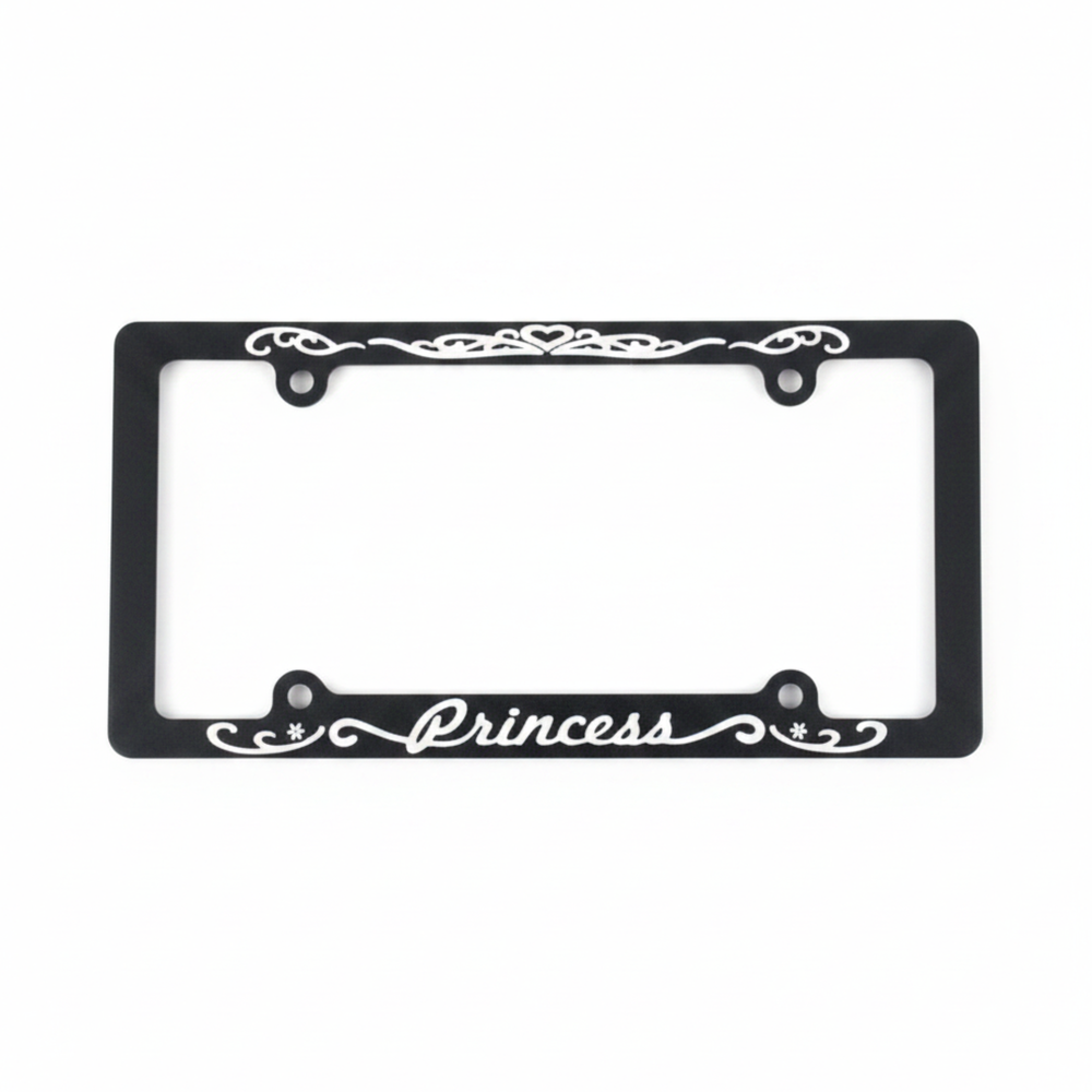 Princess Screen Printed Black Plastic License Plate Frame