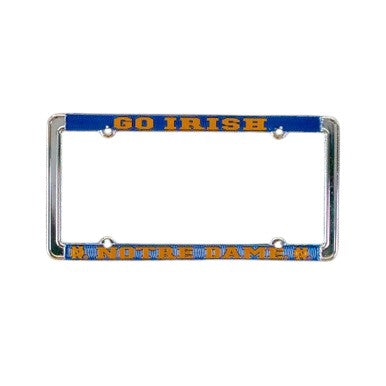 University Of Notre Dame Chrome License Plate Frame with Blue Background and Raised Gold Letters - Metal