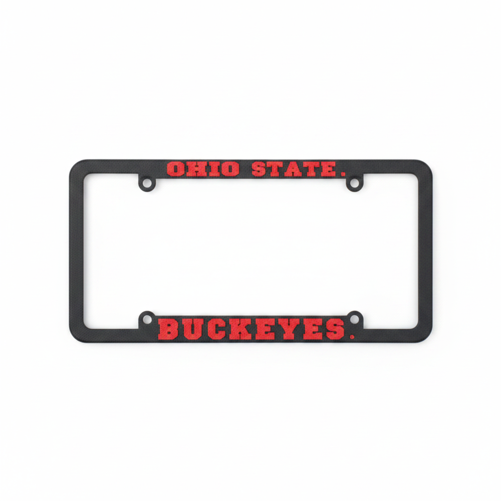 Ohio State Buckeyes Black Plastic License Plate Frame with Raised Red Lettering
