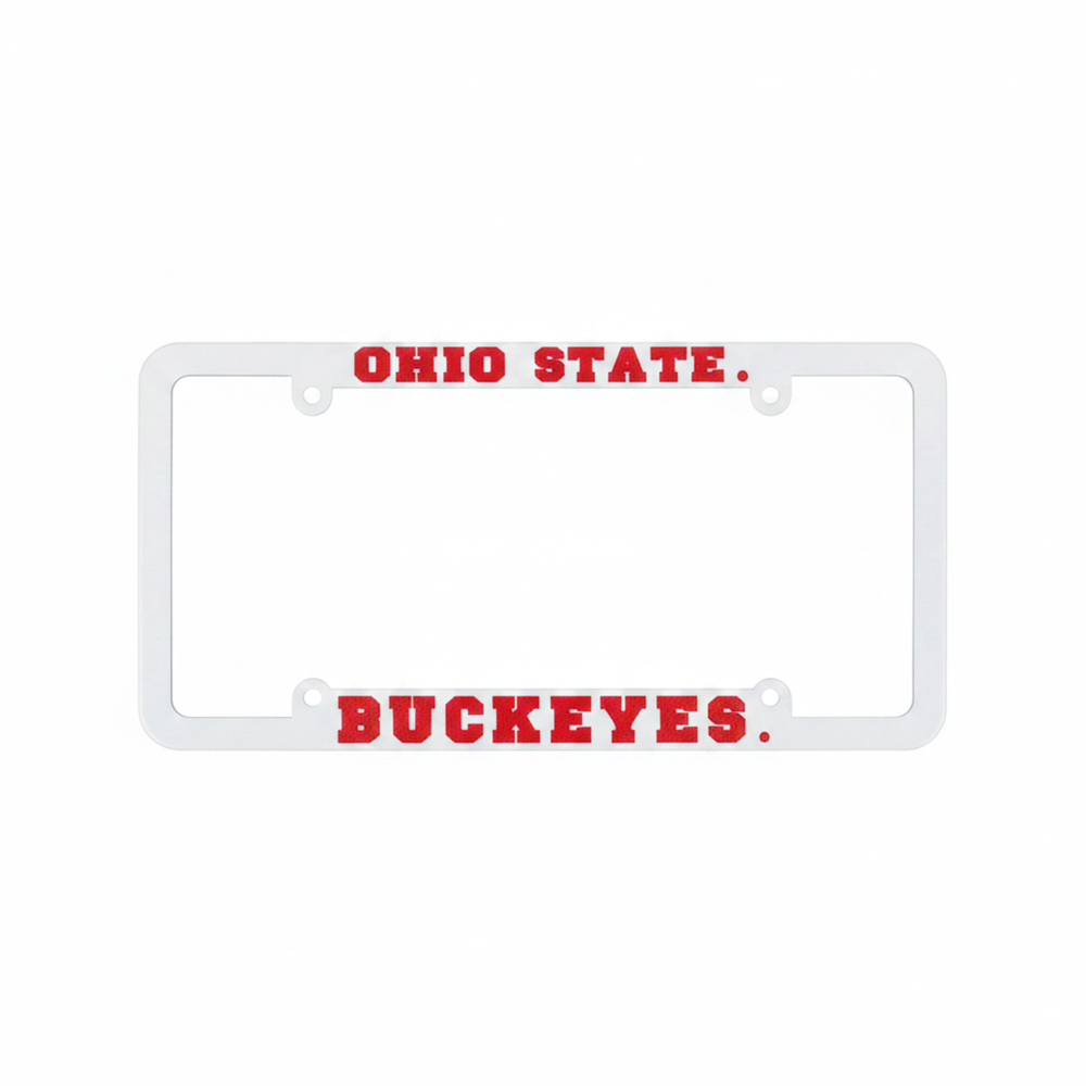 Ohio State Buckeyes White Plastic License Plate Frame with Raised Red Lettering