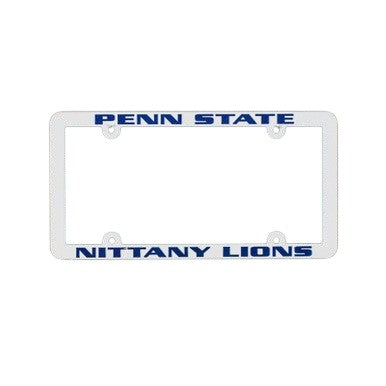 Penn State University Nittany Lions White Plastic License Plate Frame with Raised Blue Lettering