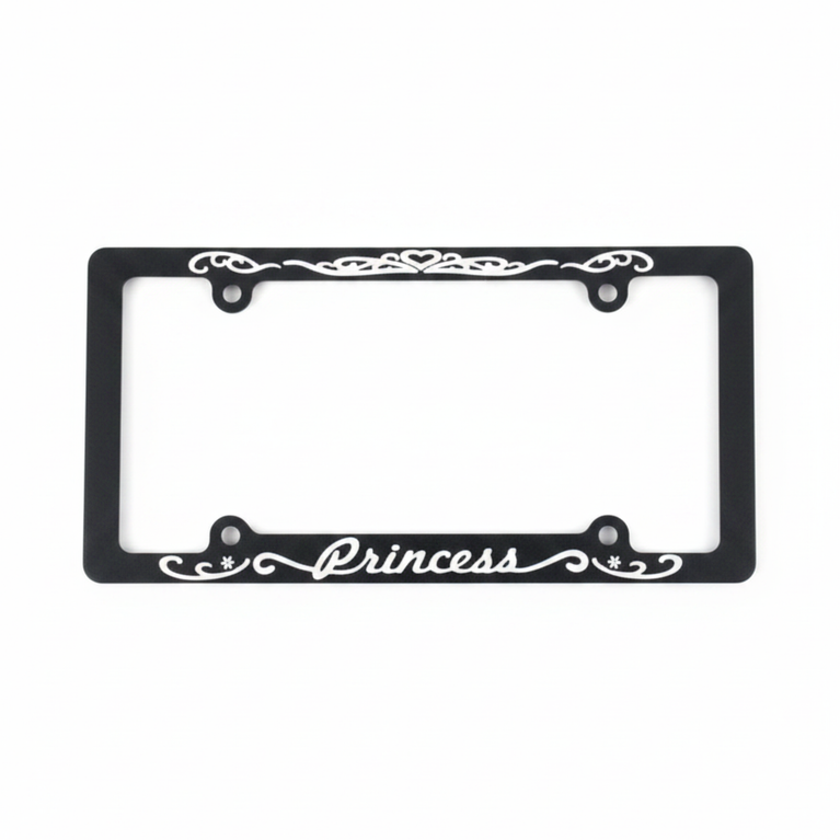 Princess Screen Printed Black Plastic License Plate Frame