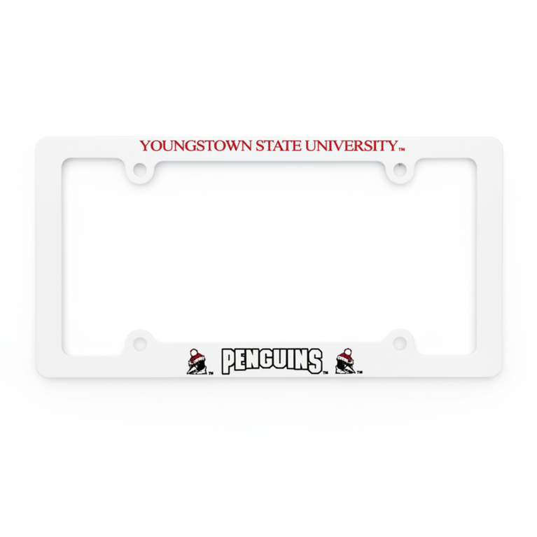 Youngstown State University Penguins Screen Printed White Plastic License Plate Frame