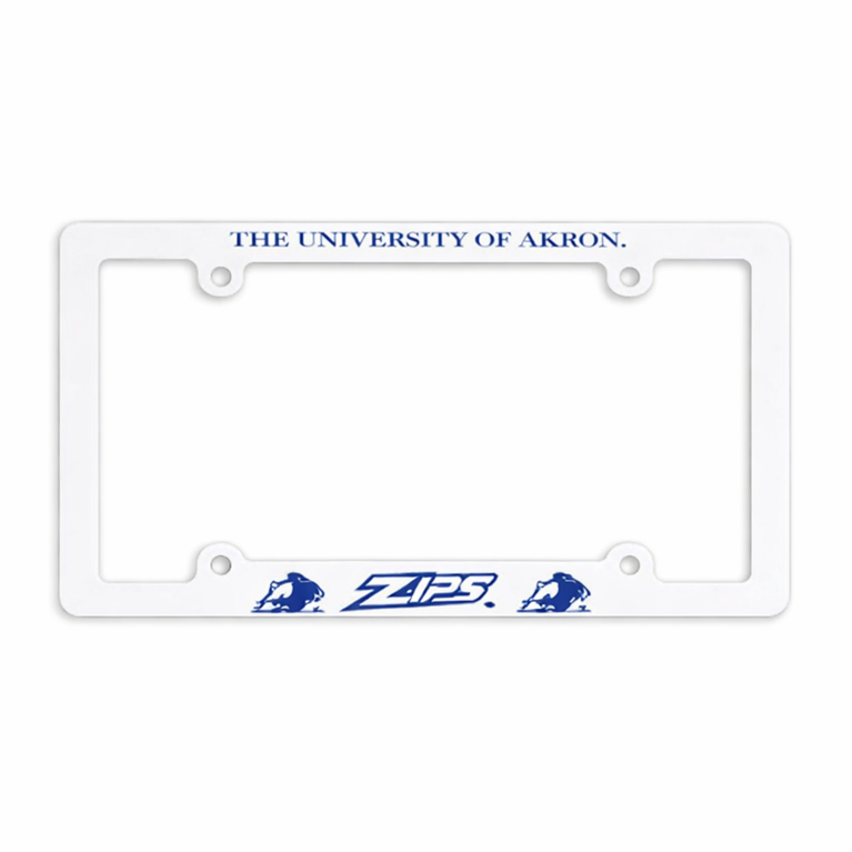 University Of Akron Zips Screen Printed White Plastic License Plate Frame