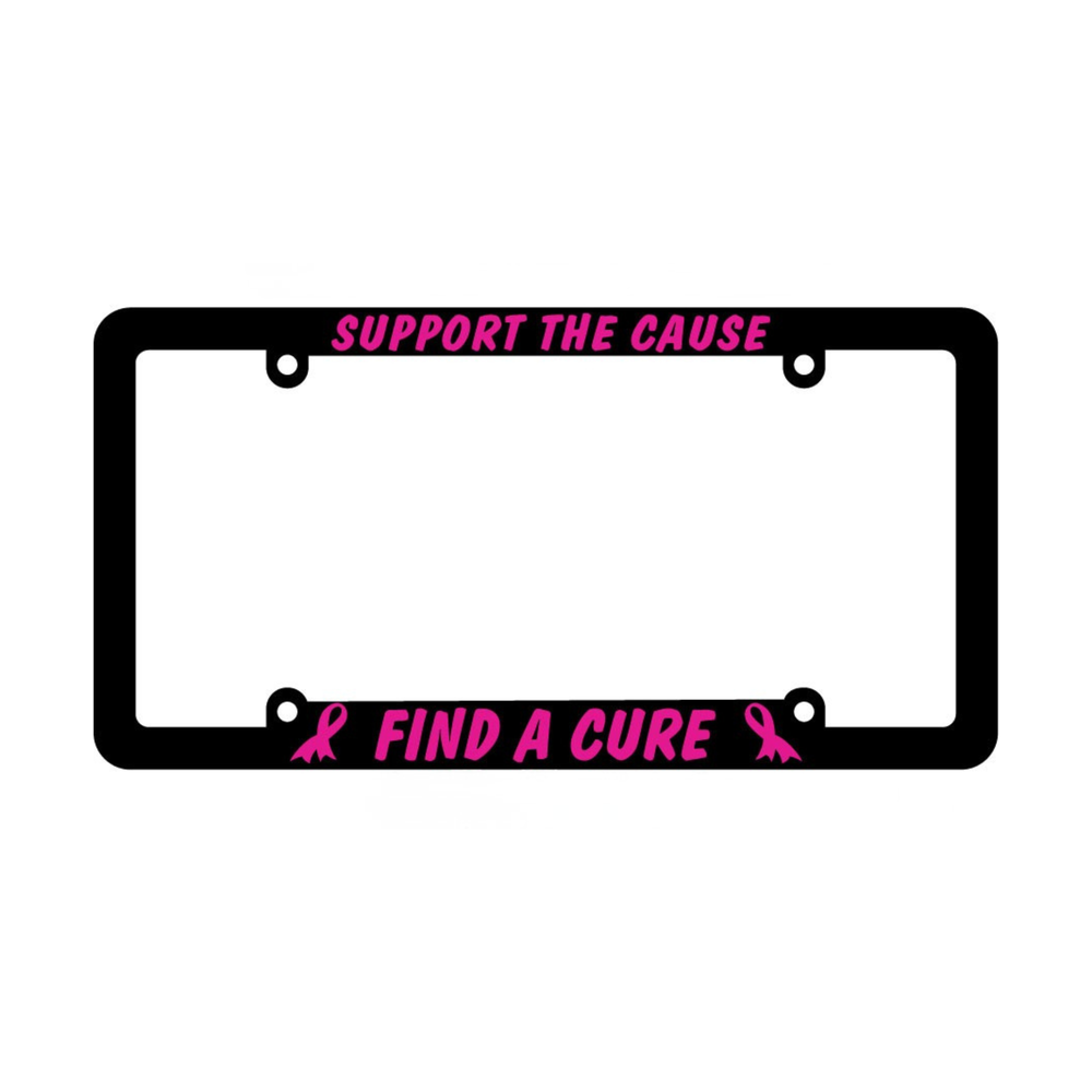 Support the Cause - Find a Cure Breast Cancer Awareness Black Plastic Plate Frame